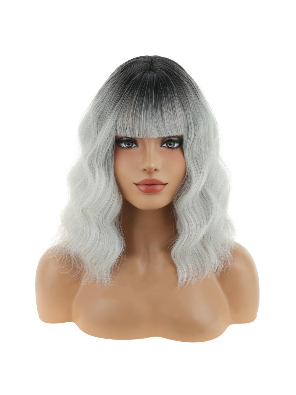 Women's Ombre Silver BERON 14 Inch Curly Wig Short Wavy Party Hairnet Synthetic